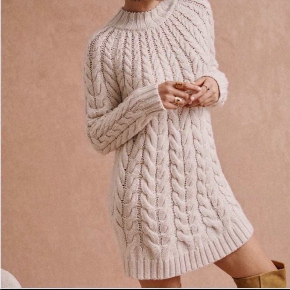 Sezane 100% Merino Wool Natural Drew Sweater Dress - Picture 3 of 11